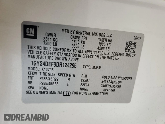 2013 Cadillac Escalade Platinum Edition with VIN 1GYS4DEF9DR124295, listed as a Copart auction lot 43669315 with 127,683 mi miles and Salvage Title. Bid and sale history available at carsss.com. Image 13.