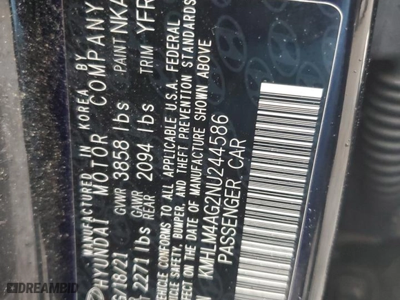 2022 Hyundai Elantra Essential with VIN KMHLM4AG2NU244586, listed as a Copart auction lot 45115335 with 94,268 mi miles and Salvage Title. Bid and sale history available at carsss.com. Image 12.