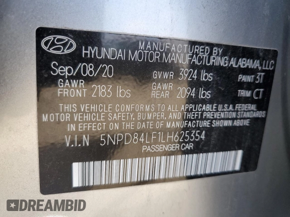 2020 Hyundai Elantra SEL with VIN 5NPD84LF1LH625354, listed as a Copart auction lot 50725275 with 72,889 mi miles and Salvage Title. Bid and sale history available at carsss.com. Image 12.