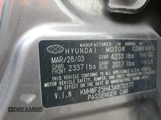 2003 Hyundai Sonata with VIN KMHWF25H43A870377, listed as a Copart auction lot 84645494 with 0 mi miles and Non Repairable. Bid and sale history available at carsss.com. Image 12.