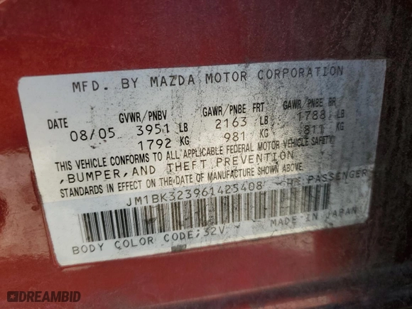 2006 Mazda Mazda3 s Grand Touring with VIN JM1BK323961425408, listed as a Copart auction lot 45868155 with 109,116 mi miles and Salvage Title. Bid and sale history available at carsss.com. Image 12.