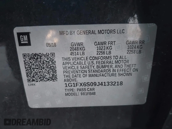 2018 Chevrolet Bolt EV Premier with VIN 1G1FX6S09J4133218, listed as a IAAI auction lot 41739162 with 31,362 mi miles. Bid and sale history available at carsss.com. Image 9.