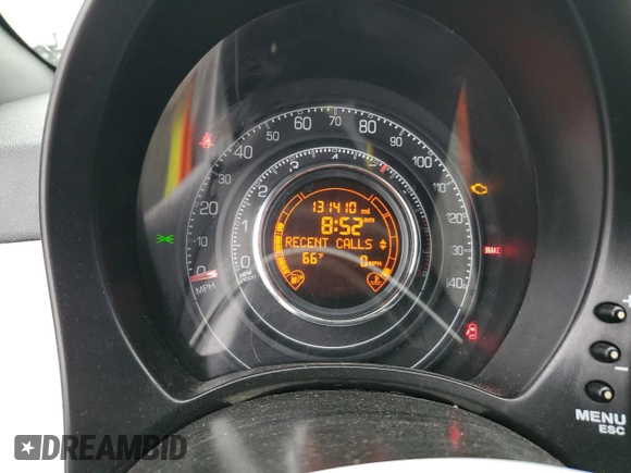 2012 FIAT 500 Sport with VIN 3C3CFFBRXCT385475, listed as a Copart auction lot 60477675 with 131,410 mi miles and Salvage title. Bid and sale history available at DreamBid. Image 9.