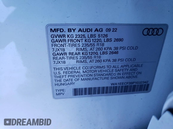 2023 Audi Q3 S line Premium Plus with VIN WA1EECF39P1032342, listed as a Copart auction lot 88541485 with 13,595 mi miles and Salvage Title. Bid and sale history available at carsss.com. Image 15.