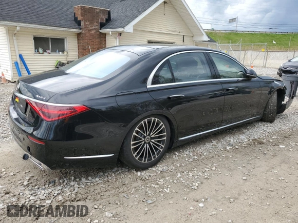 2022 Mercedes-Benz S 500 with VIN W1K6G6DB0NA088382, listed as a Copart auction lot 55065765 with 19,866 mi miles and Salvage Title. Bid and sale history available at DreamBid. Image 3.