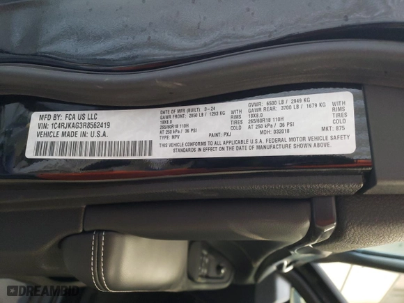2024 Jeep Grand Cherokee L Altitude X with VIN 1C4RJKAG3R8562419, listed as a Copart auction lot 83602564 with 5,419 mi miles and Salvage Title. Bid and sale history available at carsss.com. Image 13.