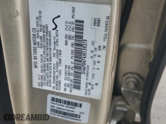 2018 Ford Fusion SE with VIN 3FA6P0H74JR139319, listed as a Copart auction lot 51921665 with 161,939 mi miles and Salvage Title. Bid and sale history available at DreamBid. Image 12.
