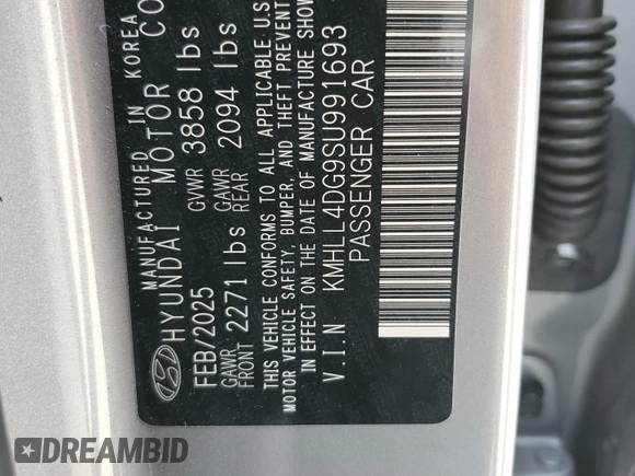 2025 Hyundai Elantra SE with VIN KMHLL4DG9SU991693, listed as a Copart auction lot 57850455 with 1,207 mi miles and Salvage title. Bid and sale history available at DreamBid. Image 13.