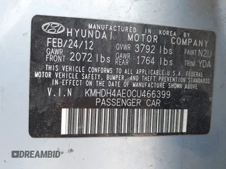 2012 Hyundai Elantra Limited с VIN KMHDH4AE0CU466399, выставлен на аукционе IAAI как лот 42309457 с пробегом 232 751 миль миль и . История ставок и продаж доступна на DreamBid. Изображение 9.