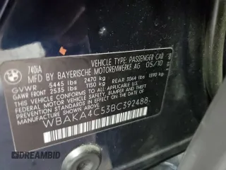 2011 BMW 7 Series 740i with VIN WBAKA4C53BC392488, listed as a Copart auction lot 77876674 with 0 mi miles and Salvage Title. Bid and sale history available at carsss.com. Image 13.