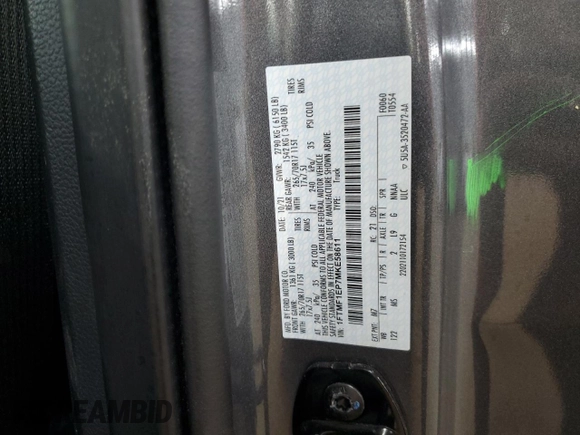 2021 Ford F-150 XL with VIN 1FTMF1EP7MKE58611, listed as a Copart auction lot 56912955 with 30,850 mi miles and Salvage title. Bid and sale history available at DreamBid. Image 13.