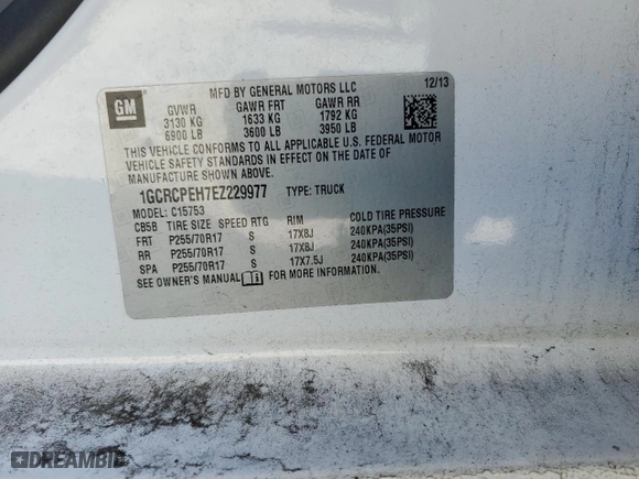 2014 Chevrolet Silverado 1500 Work Truck with VIN 1GCRCPEH7EZ229977, listed as a Copart auction lot 45942315 with 190,154 mi miles and Salvage Title. Bid and sale history available at carsss.com. Image 12.