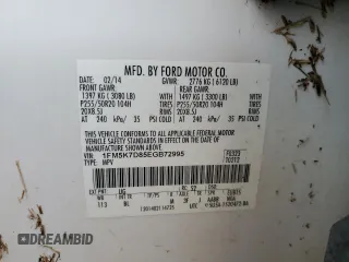 2014 Ford Explorer XLT z VIN 1FM5K7D85EGB72995, wystawiony jako Copart lot #55491615 z przebiegiem 258 871 mil mil oraz Szkoda całkowita • Salvage title. Historia ofert i sprzedaży dostępna na DreamBid. Obrazek 13.