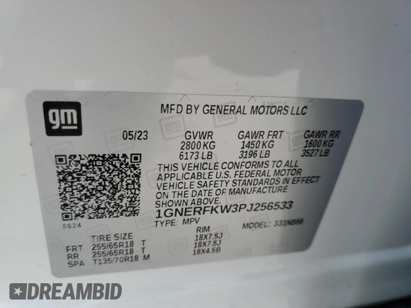2023 Chevrolet Traverse LS z VIN 1GNERFKW3PJ256533, wystawiony jako Copart lot #81141984 z przebiegiem 12 213 mil mil oraz Szkoda całkowita • Salvage title. Historia ofert i sprzedaży dostępna na DreamBid. Obrazek 14.
