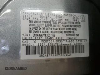 2019 Nissan Sentra SR with VIN 3N1AB7AP1KY337162, listed as a Copart auction lot 54549025 with 85,239 mi miles and Clean Title. Bid and sale history available at carsss.com. Image 12.