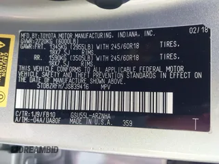 2018 Toyota Highlander LE with VIN 5TDBZRFH7JS839416, listed as a IAAI auction lot 41903167 with 97,420 mi miles and . Bid and sale history available at DreamBid. Image 9.