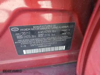 2012 Hyundai Sonata GLS PZEV with VIN 5NPEB4AC5CH464313, listed as a Copart auction lot 52917255 with 113,268 mi miles and Salvage Title. Bid and sale history available at carsss.com. Image 12.
