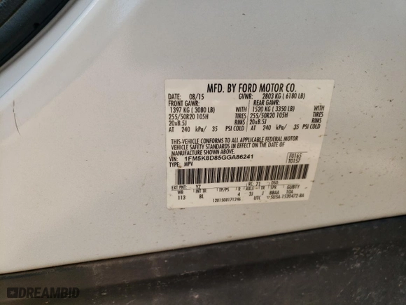 2016 Ford Explorer XLT with VIN 1FM5K8D85GGA86241, listed as a Copart auction lot 46940435 with 98,473 mi miles and Salvage Title. Bid and sale history available at carsss.com. Image 15.