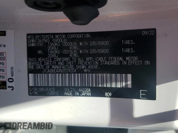 2022 Lexus RX 350L с VIN JTJHZKEAXN2029004, выставлен на аукционе Copart как лот 57858485 с пробегом 94 701 миль миль и Списание • Salvage title. История ставок и продаж доступна на DreamBid. Изображение 13.