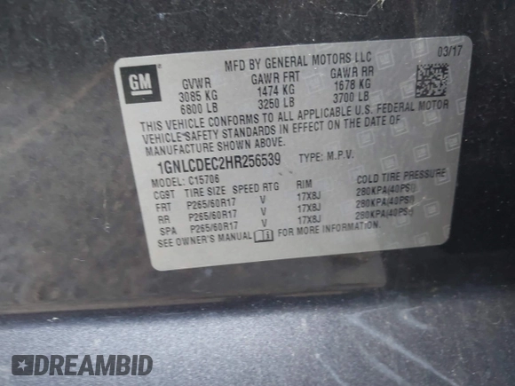 2017 Chevrolet Tahoe Commercial with VIN 1GNLCDEC2HR256539, listed as a IAAI auction lot 41718466 with 202,134 mi miles and . Bid and sale history available at DreamBid. Image 9.