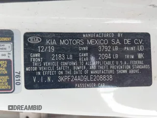 2020 Kia Forte LXS z VIN 3KPF24AD9LE208838, wystawiony jako IAAI lot #42149658 z przebiegiem 160 793 mil mil oraz . Historia ofert i sprzedaży dostępna na DreamBid. Obrazek 9.