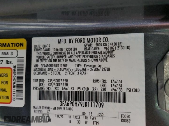 2018 Ford Fusion SE z VIN 3FA6P0H79JR111709, wystawiony jako Copart lot #52972855 z przebiegiem 116 442 mil mil oraz Czysty tytuł • Clean title. Historia ofert i sprzedaży dostępna na DreamBid. Obrazek 12.