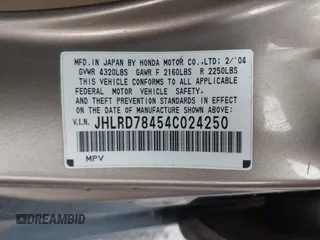2004 Honda CR-V LX with VIN JHLRD78454C024250, listed as a IAAI auction lot 41227320 with 317,109 mi miles and . Bid and sale history available at carsss.com. Image 9.