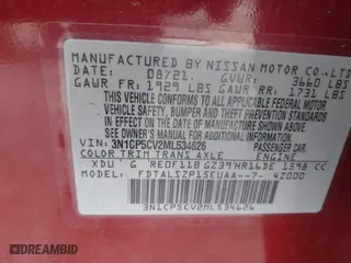 2021 Nissan Kicks SV with VIN 3N1CP5CV2ML534626, listed as a IAAI auction lot 41878089 with 36,606 mi miles. Bid and sale history available at carsss.com. Image 9.