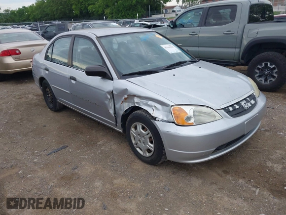 2001 Honda Civic LX with VIN 1HGES16541L049356, listed as a IAAI auction lot 42166564 with 207,913 mi miles. Bid and sale history available at carsss.com. Image 1.