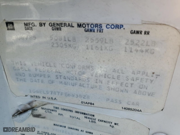 1985 Cadillac Eldorado with VIN 1G6EL5787FE663828, listed as a Copart auction lot 47460755 with 91,853 mi miles and Clean Title. Bid and sale history available at carsss.com. Image 12.