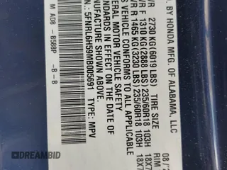2021 Honda Odyssey EX with VIN 5FNRL6H59MB005691, listed as a Copart auction lot 55347265 with 45,060 mi miles and Clean Title. Bid and sale history available at DreamBid. Image 13.