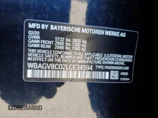 2020 BMW 8 Series M850i with VIN WBAGV8C02LCE34594, listed as a Copart auction lot 50389675 with 37,279 mi miles and Salvage title. Bid and sale history available at DreamBid. Image 12.