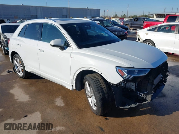 2020 Audi Q3 S line Premium Plus with VIN WA1EECF38L1089030, listed as a IAAI auction lot 41701530 with 28,283 mi miles and . Bid and sale history available at DreamBid. Image 1.