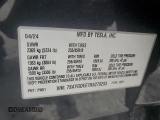 2024 Tesla Model Y Long Range с VIN 7SAYGDEE7RA279293, выставлен на аукционе Copart как лот 62758065 с пробегом 23 271 миль миль и Списание • Salvage title. История ставок и продаж доступна на DreamBid. Изображение 12.