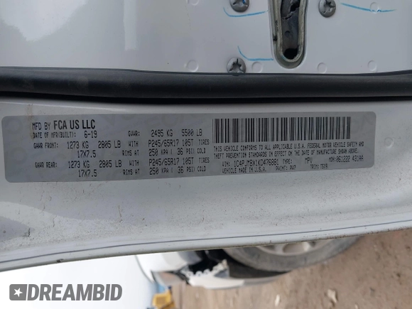 2019 Jeep Cherokee Trailhawk Elite с VIN 1C4PJMBX1KD476881, выставлен на аукционе IAAI как лот 41922450 с пробегом 75 248 миль миль и . История ставок и продаж доступна на DreamBid. Изображение 9.