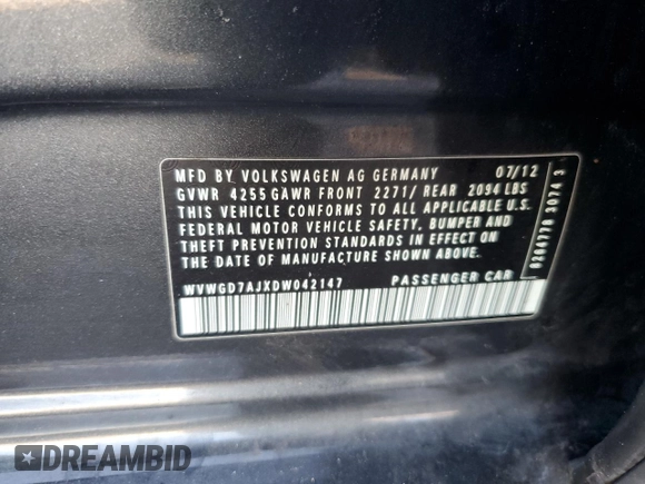 2013 Volkswagen GTI с VIN WVWGD7AJXDW042147, выставлен на аукционе Copart как лот 79301144 с пробегом 134 190 миль миль и Списание • Salvage title. История ставок и продаж доступна на DreamBid. Изображение 14.
