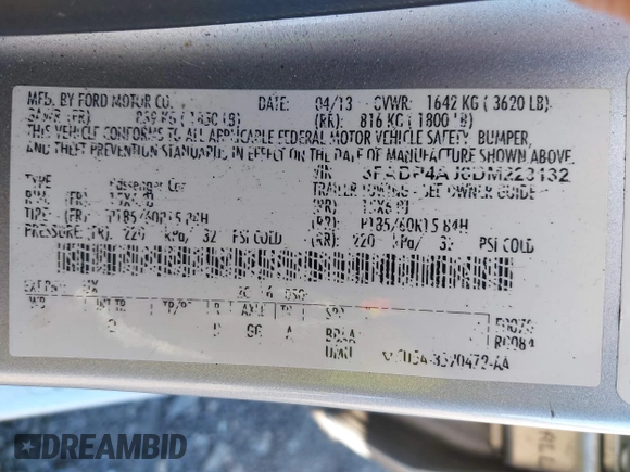 2013 Ford Fiesta S with VIN 3FADP4AJ6DM223132, listed as a IAAI auction lot 42317500 with 104,003 mi miles and . Bid and sale history available at DreamBid. Image 9.