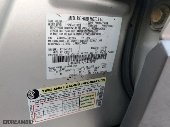2007 Ford Freestyle SEL with VIN 1FMDK02177GA39019, listed as a Copart auction lot 73844164 with 185,083 mi miles and Salvage Title. Bid and sale history available at carsss.com. Image 14.