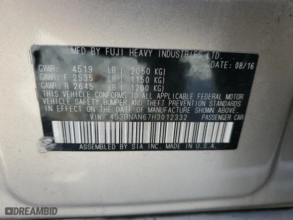 2017 Subaru Legacy Limited with VIN 4S3BNAN67H3012332, listed as a Copart auction lot 51642425 with 134,087 mi miles and Clean Title. Bid and sale history available at carsss.com. Image 13.