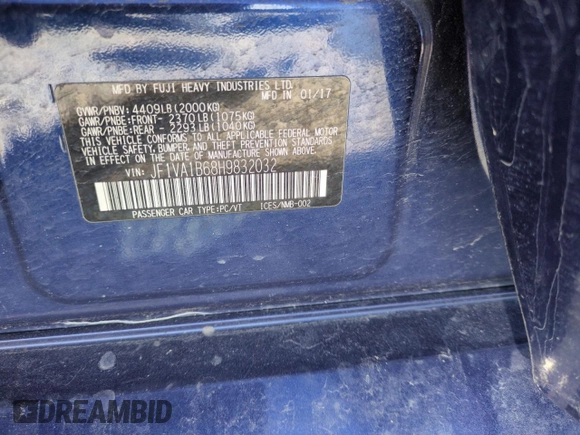 2017 Subaru WRX with VIN JF1VA1B68H9832032, listed as a Copart auction lot 50334765 with 67,362 mi miles and Salvage Title. Bid and sale history available at carsss.com. Image 12.