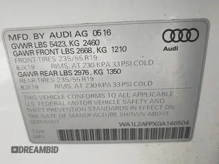 2016 Audi Q5 Premium Plus z VIN WA1L2AFPXGA146504, wystawiony jako IAAI lot #42548135 z przebiegiem 167 941 mil mil oraz . Historia ofert i sprzedaży dostępna na DreamBid. Obrazek 9.