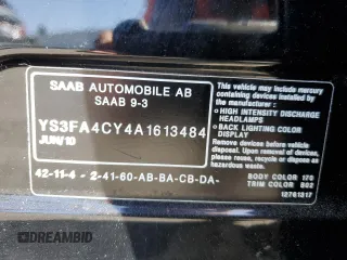 2010 Saab 9-3 z VIN YS3FA4CY4A1613484, wystawiony jako Copart lot #58469985 z przebiegiem 147 947 mil mil oraz Tytuł czysty. Historia ofert i sprzedaży dostępna na DreamBid. Obrazek 12.