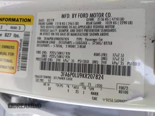 2019 Ford Fusion Hybrid SE with VIN 3FA6P0LU9KR207824, listed as a IAAI auction lot 42153330 with 69,966 mi miles. Bid and sale history available at carsss.com. Image 9.