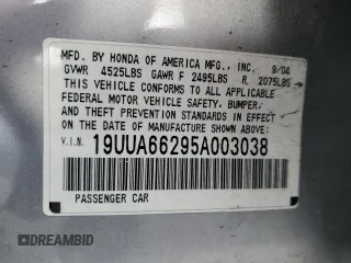 2005 Acura TL with VIN 19UUA66295A003038, listed as a Copart auction lot 53186805 with 192,533 mi miles and Clean Title. Bid and sale history available at carsss.com. Image 12.