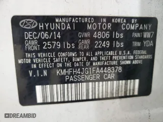 2015 Hyundai Azera Limited with VIN KMHFH4JG1FA448378, listed as a Copart auction lot 76099764 with 117,489 mi miles and Salvage Title. Bid and sale history available at carsss.com. Image 12.