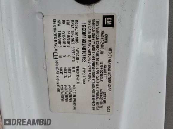 2004 Chevrolet Astro Cargo z VIN 1GCDM19X24B107752, wystawiony jako Copart lot #86927524 z przebiegiem 292 965 mil mil oraz Szkoda całkowita • Salvage title. Historia ofert i sprzedaży dostępna na DreamBid. Obrazek 15.