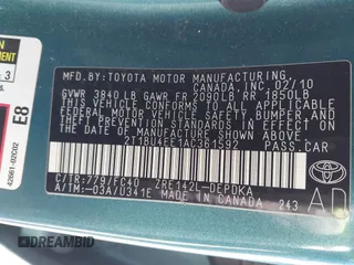 2010 Toyota Corolla with VIN 2T1BU4EE1AC361592, listed as a IAAI auction lot 41942946 with Not Provided miles. Bid and sale history available at carsss.com. Image 9.