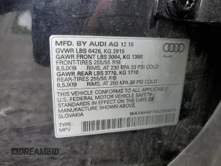 2019 Audi Q7 Premium with VIN WA1AHAF75KD024615, listed as a Copart auction lot 61334565 with 56,833 mi miles and Salvage title. Bid and sale history available at DreamBid. Image 13.