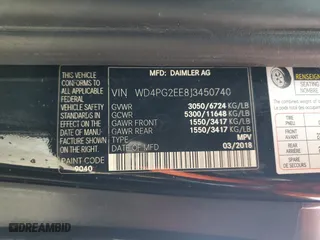 2018 Mercedes-Benz Metris Passenger Van with VIN WD4PG2EE8J3450740, listed as a Copart auction lot 69235604 with 77,529 mi miles and Non Repairable. Bid and sale history available at carsss.com. Image 14.
