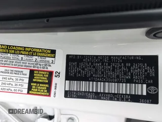 2025 Toyota Camry LE with VIN 4T1DAACK3SU087725, listed as a IAAI auction lot 42067493 with 3,217 mi miles and . Bid and sale history available at DreamBid. Image 9.
